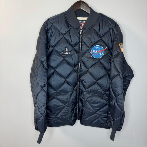 Snap Wear Nasa Johnson Space Center Mission Control Quilted Bomber Jacket Blue